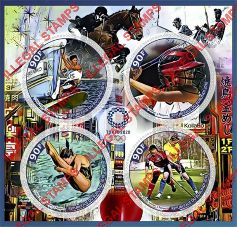 Burundi 2018 Olympic Games in Tokyo in 2020 (different) Counterfeit Illegal Stamp Souvenir Sheet of 4 Burundi 2018 Olympic Games in Tokyo in 2020 (different) Counterfeit Illegal Stamp Souvenir Sheet of 4