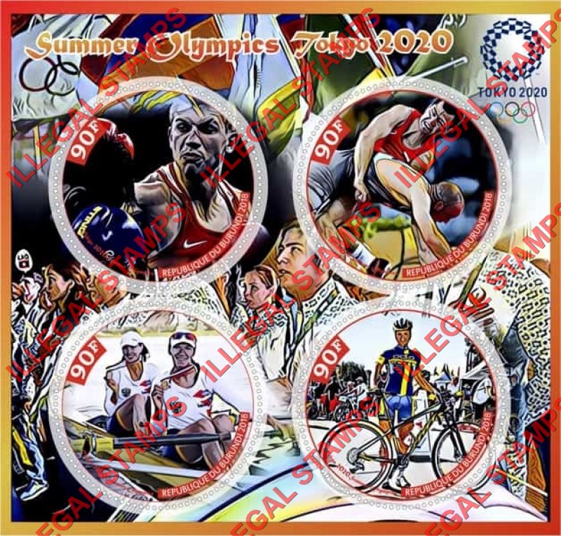 Burundi 2018 Olympic Games in Tokyo in 2020 Counterfeit Illegal Stamp Souvenir Sheet of 4 Burundi 2018 Olympic Games in Tokyo in 2020 Counterfeit Illegal Stamp Souvenir Sheet of 4