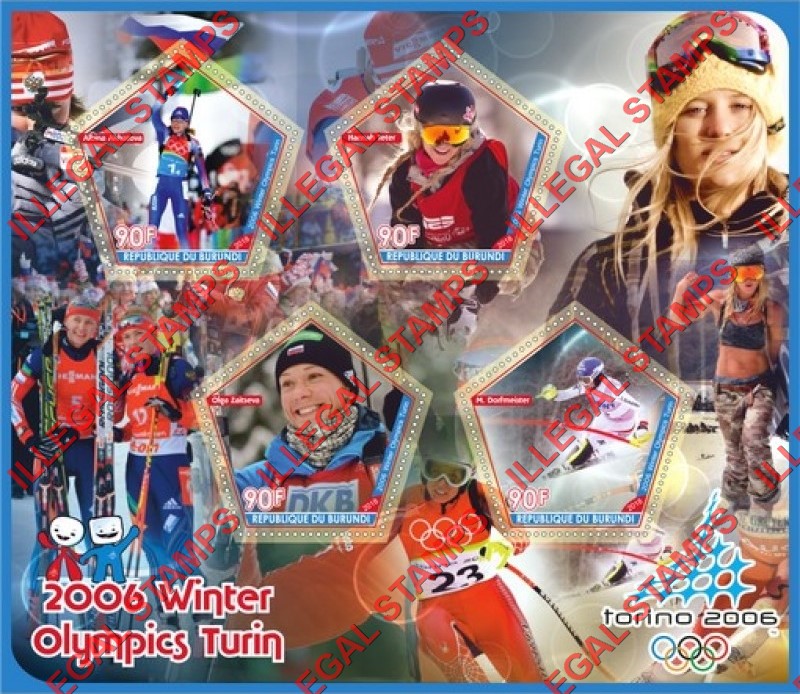 Burundi 2018 Olympic Games in Torino in 2006 Counterfeit Illegal Stamp Souvenir Sheet of 4 Burundi 2018 Olympic Games in Torino in 2006 Counterfeit Illegal Stamp Souvenir Sheet of 4