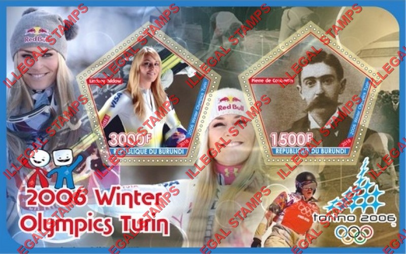 Burundi 2018 Olympic Games in Torino in 2006 Counterfeit Illegal Stamp Souvenir Sheet of 2 Burundi 2018 Olympic Games in Torino in 2006 Counterfeit Illegal Stamp Souvenir Sheet of 2