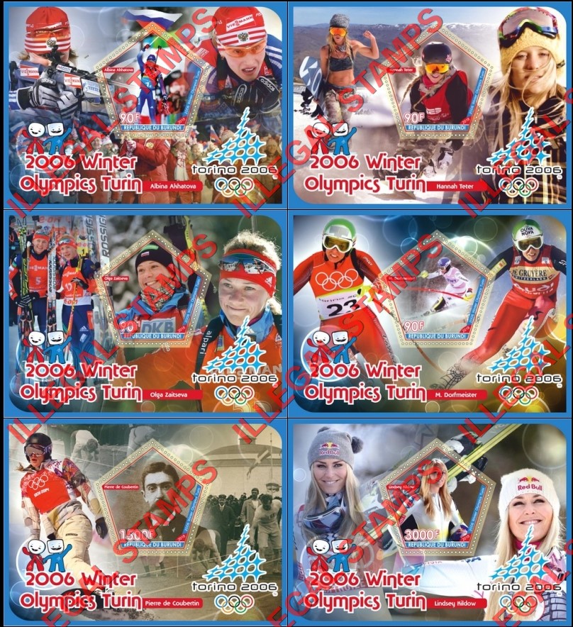 Burundi 2018 Olympic Games in Torino in 2006 Counterfeit Illegal Stamp Souvenir Sheets of 1 Burundi 2018 Olympic Games in Torino in 2006 Counterfeit Illegal Stamp Souvenir Sheets of 1