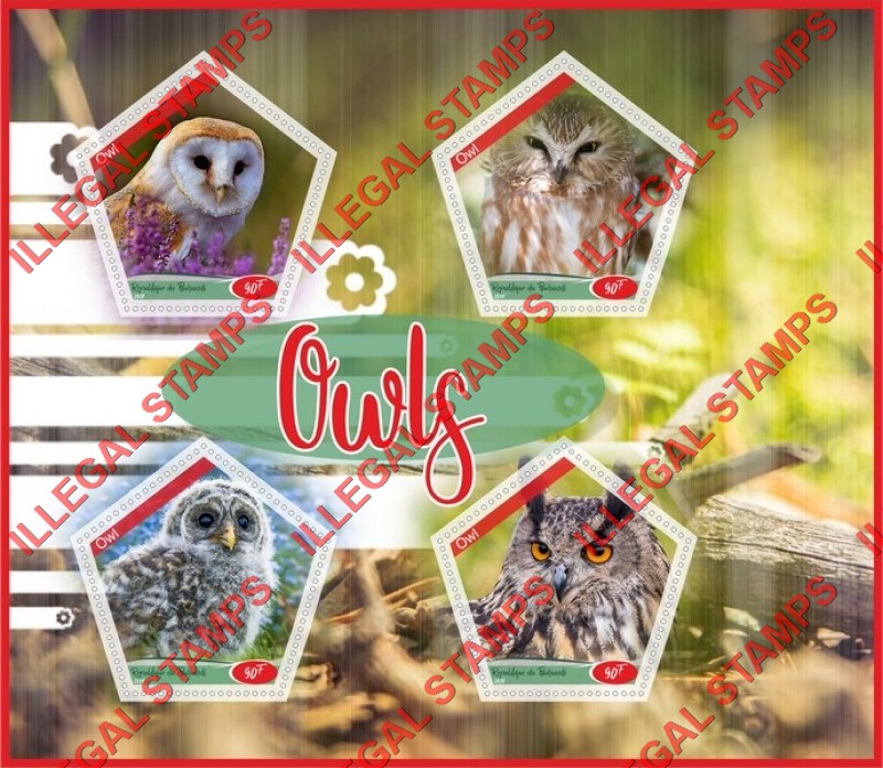 Burundi 2018 Owls Counterfeit Illegal Stamp Souvenir Sheet of 4 Burundi 2018 Owls Counterfeit Illegal Stamp Souvenir Sheet of 4
