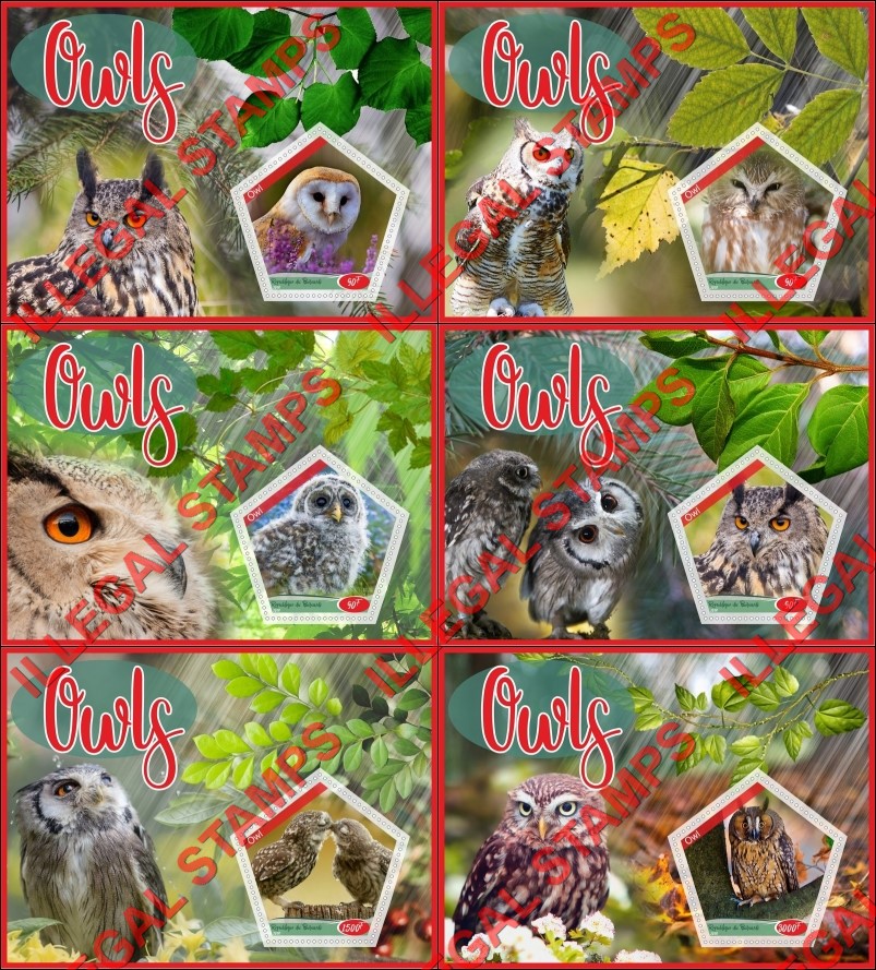 Burundi 2018 Owls Counterfeit Illegal Stamp Souvenir Sheets of 1 Burundi 2018 Owls Counterfeit Illegal Stamp Souvenir Sheets of 1