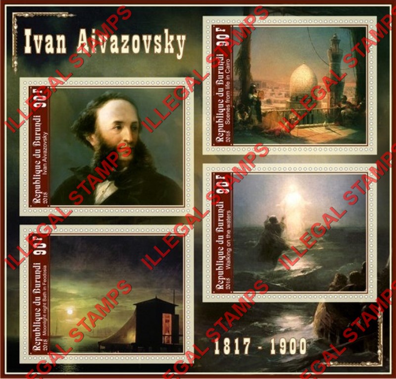 Burundi 2018 Paintings by Ivan Aivazovsky Counterfeit Illegal Stamp Souvenir Sheet of 4 Burundi 2018 Paintings by Ivan Aivazovsky Counterfeit Illegal Stamp Souvenir Sheet of 4