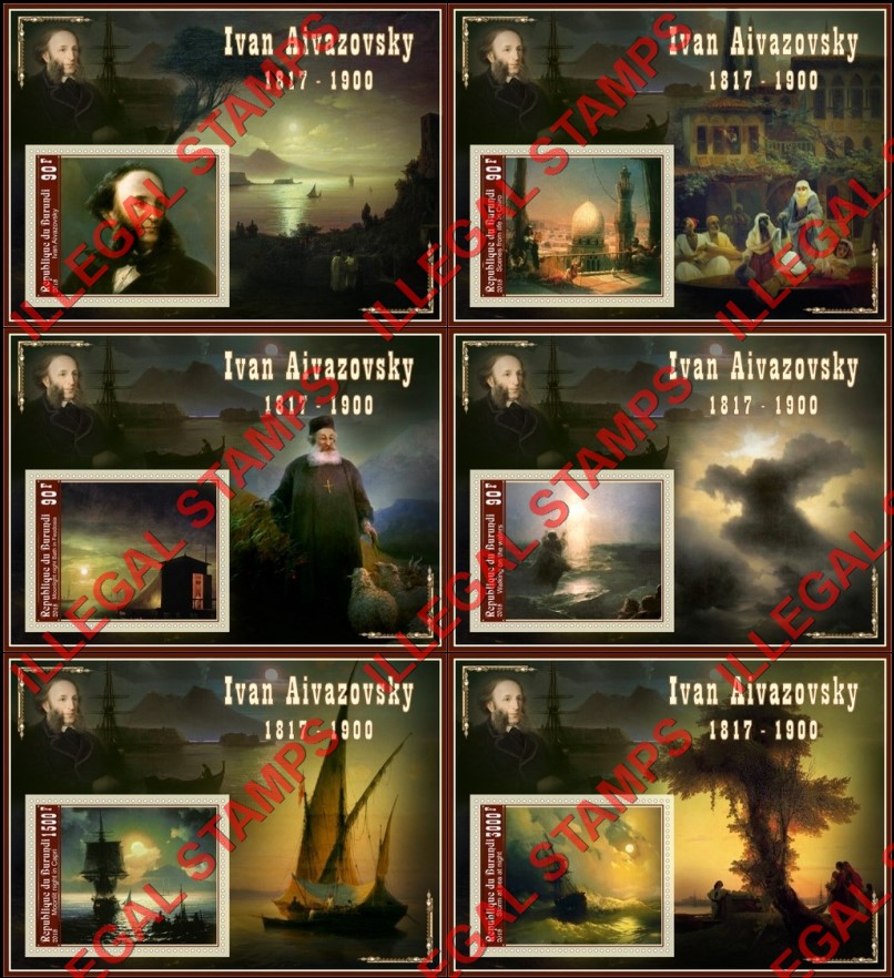 Burundi 2018 Paintings by Ivan Aivazovsky Counterfeit Illegal Stamp Souvenir Sheets of 1 Burundi 2018 Paintings by Ivan Aivazovsky Counterfeit Illegal Stamp Souvenir Sheets of 1
