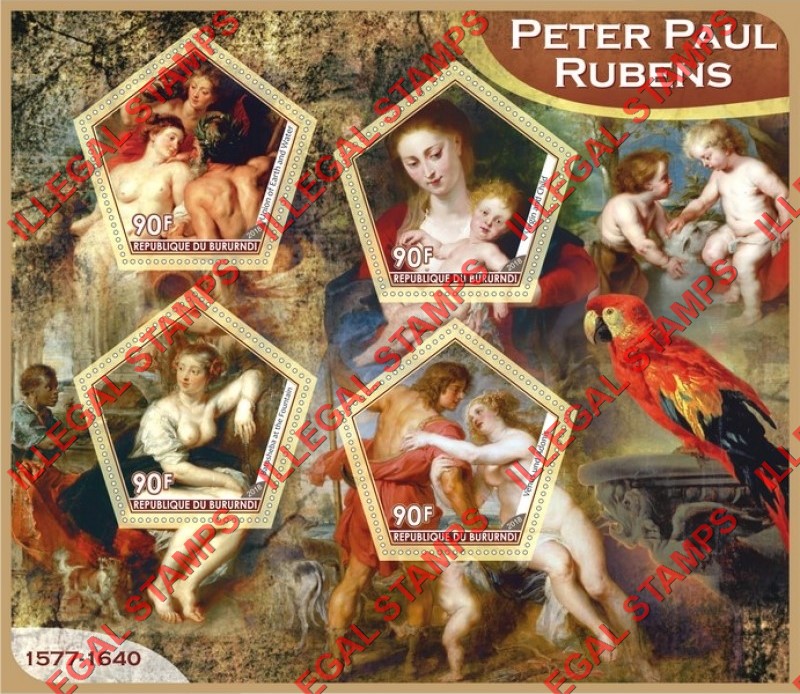Burundi 2018 Paintings by Peter Paul Rubens Counterfeit Illegal Stamp Souvenir Sheet of 4 Burundi 2018 Paintings by Peter Paul Rubens Counterfeit Illegal Stamp Souvenir Sheet of 4