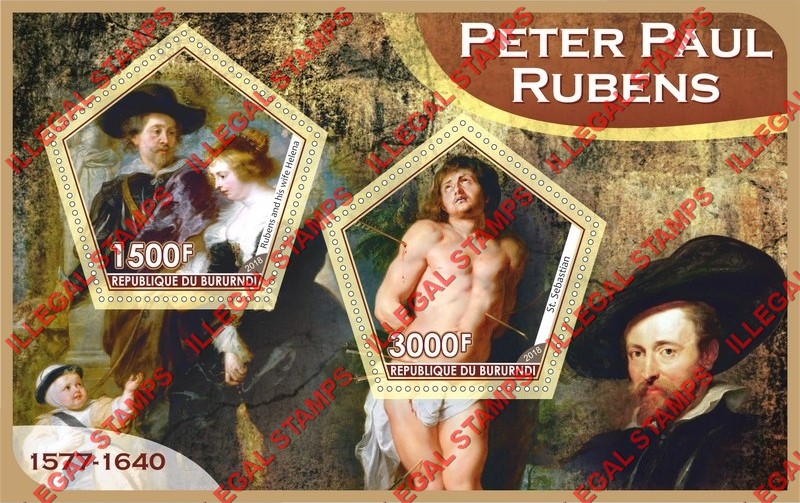 Burundi 2018 Paintings by Peter Paul Rubens Counterfeit Illegal Stamp Souvenir Sheet of 2 Burundi 2018 Paintings by Peter Paul Rubens Counterfeit Illegal Stamp Souvenir Sheet of 2