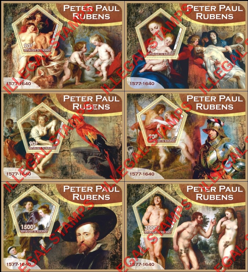 Burundi 2018 Paintings by Peter Paul Rubens Counterfeit Illegal Stamp Souvenir Sheets of 1 Burundi 2018 Paintings by Peter Paul Rubens Counterfeit Illegal Stamp Souvenir Sheets of 1