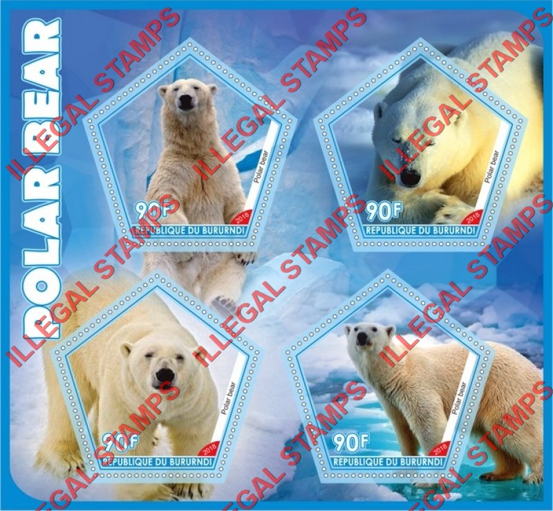 Burundi 2018 Polar Bears Counterfeit Illegal Stamp Souvenir Sheet of 4 Burundi 2018 Polar Bears Counterfeit Illegal Stamp Souvenir Sheet of 4