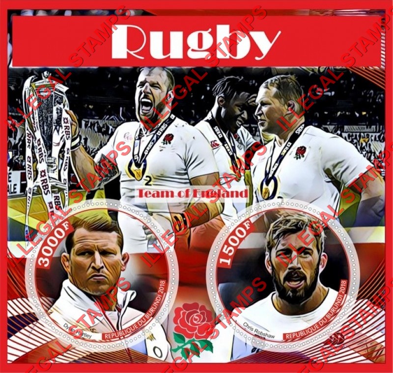 Burundi 2018 Rugby Players Counterfeit Illegal Stamp Souvenir Sheet of 2 Burundi 2018 Rugby Players Counterfeit Illegal Stamp Souvenir Sheet of 2