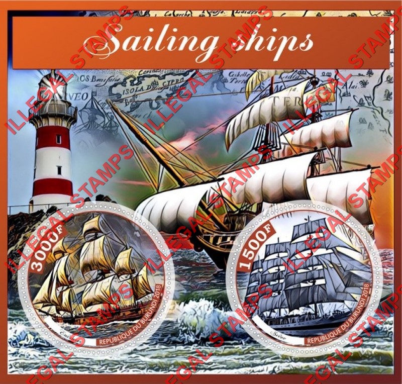 Burundi 2018 Sailing Ships Counterfeit Illegal Stamp Souvenir Sheet of 2 Burundi 2018 Sailing Ships Counterfeit Illegal Stamp Souvenir Sheet of 2