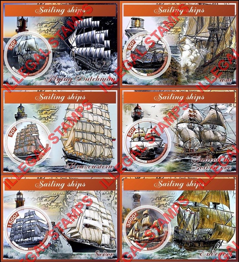 Burundi 2018 Sailing Ships Counterfeit Illegal Stamp Souvenir Sheets of 1 Burundi 2018 Sailing Ships Counterfeit Illegal Stamp Souvenir Sheets of 1