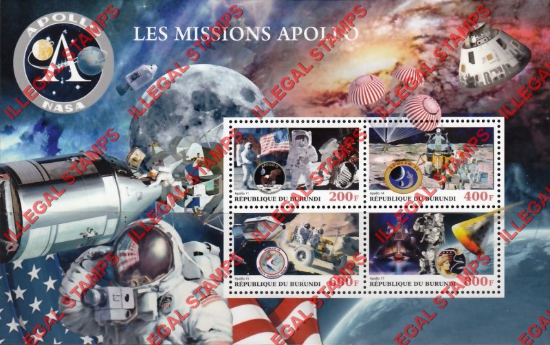 Burundi 2018 Space Apollo Missions Counterfeit Illegal Stamp Souvenir Sheet of 4 Burundi 2018 Space Apollo Missions Counterfeit Illegal Stamp Souvenir Sheet of 4