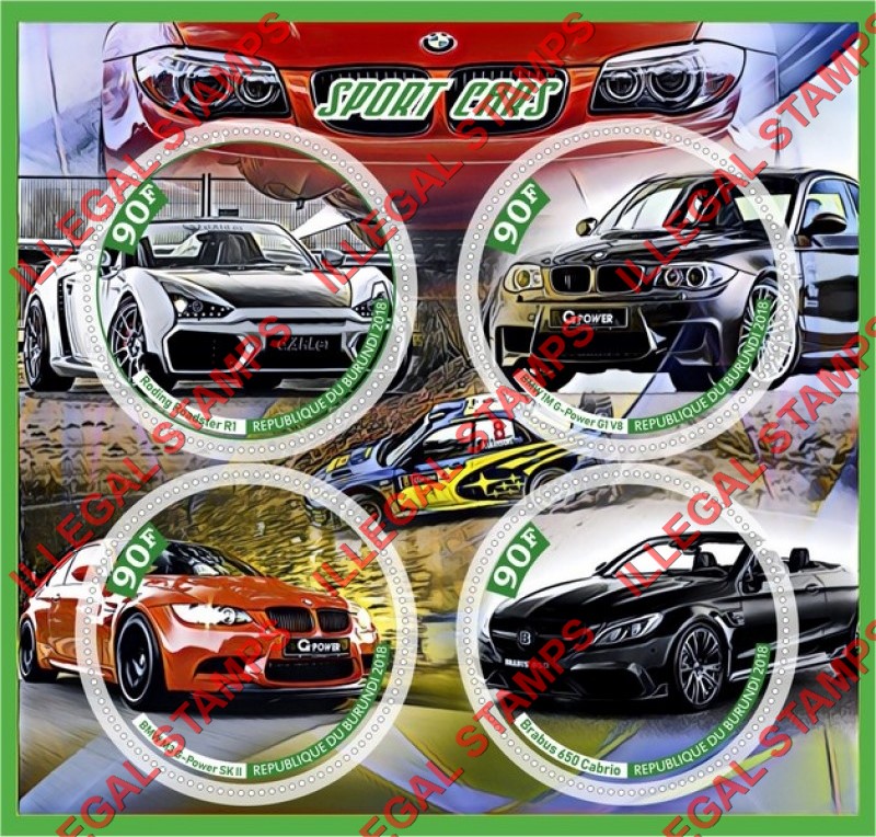 Burundi 2018 Sport Cars Counterfeit Illegal Stamp Souvenir Sheet of 4 Burundi 2018 Sport Cars Counterfeit Illegal Stamp Souvenir Sheet of 4