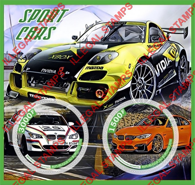 Burundi 2018 Sport Cars Counterfeit Illegal Stamp Souvenir Sheet of 2 Burundi 2018 Sport Cars Counterfeit Illegal Stamp Souvenir Sheet of 2