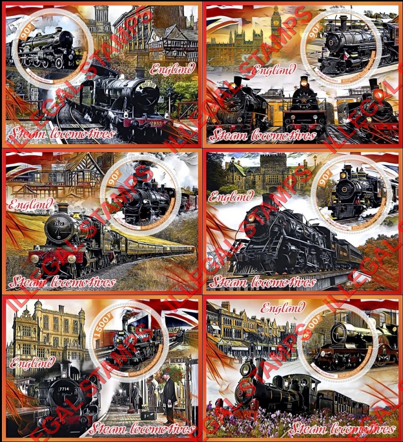 Burundi 2018 Steam Locomotives Counterfeit Illegal Stamp Souvenir Sheets of 1 Burundi 2018 Steam Locomotives Counterfeit Illegal Stamp Souvenir Sheets of 1