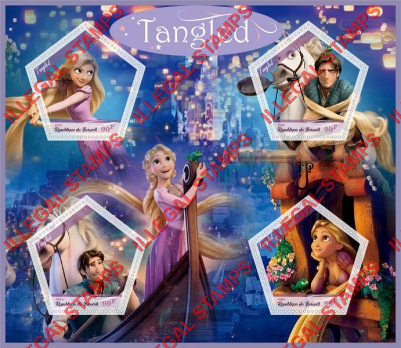 Burundi 2018 Tangled Disney Cartoon Movie Counterfeit Illegal Stamp Souvenir Sheet of 4 Burundi 2018 Tangled Disney Cartoon Movie Counterfeit Illegal Stamp Souvenir Sheet of 4