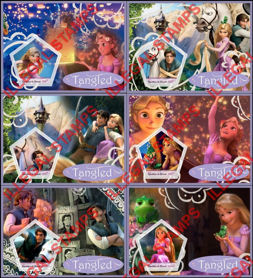 Burundi 2018 Tangled Disney Cartoon Movie Counterfeit Illegal Stamp Souvenir Sheets of 1 Burundi 2018 Tangled Disney Cartoon Movie Counterfeit Illegal Stamp Souvenir Sheets of 1