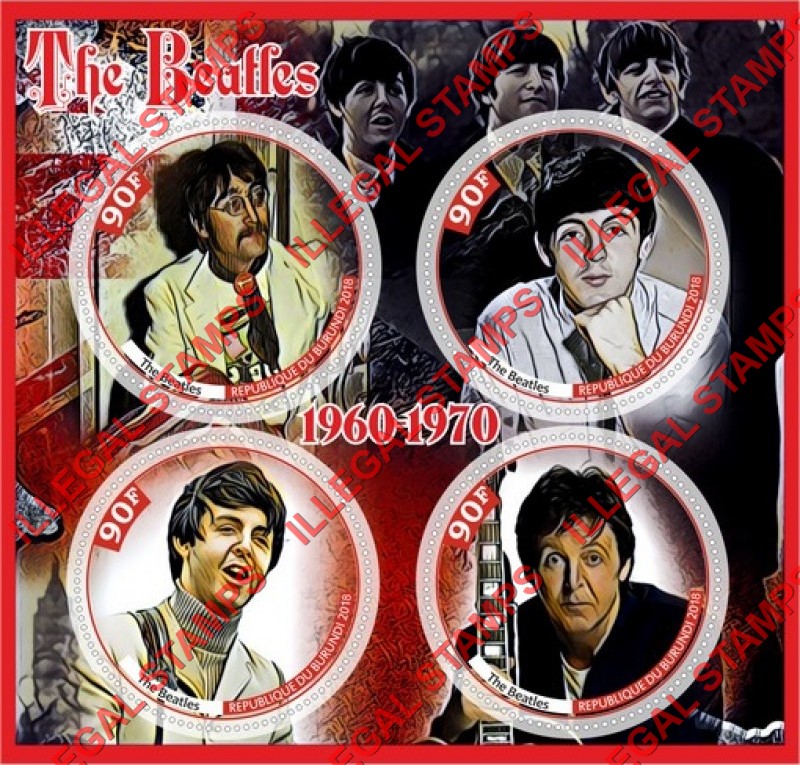 Burundi 2018 The Beatles Counterfeit Illegal Stamp Souvenir Sheet of 4 Burundi 2018 The Beatles Counterfeit Illegal Stamp Souvenir Sheet of 4