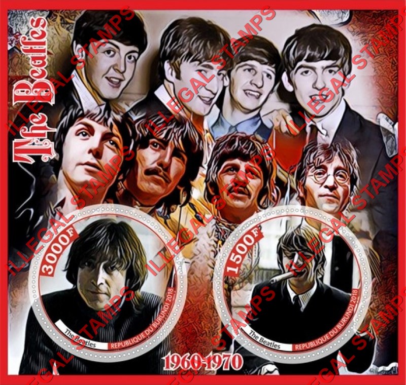 Burundi 2018 The Beatles Counterfeit Illegal Stamp Souvenir Sheet of 2 Burundi 2018 The Beatles Counterfeit Illegal Stamp Souvenir Sheet of 2