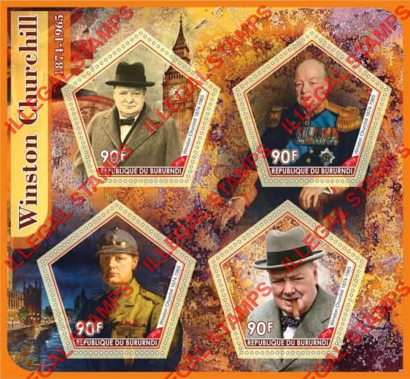 Burundi 2018 Winston Churchill Counterfeit Illegal Stamp Souvenir Sheet of 4 Burundi 2018 Winston Churchill Counterfeit Illegal Stamp Souvenir Sheet of 4