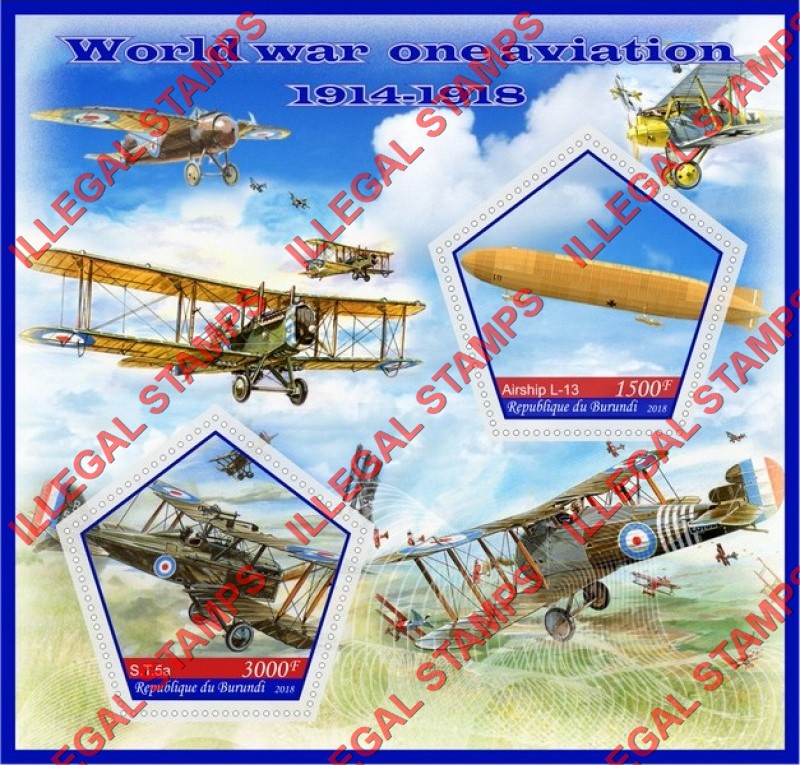 Burundi 2018 World War I Aviation (different) Counterfeit Illegal Stamp Souvenir Sheet of 2 Burundi 2018 World War I Aviation (different) Counterfeit Illegal Stamp Souvenir Sheet of 2