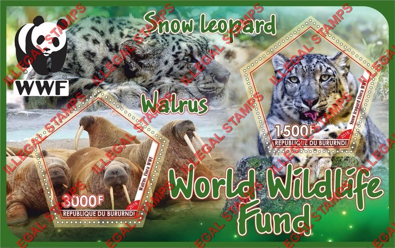 Burundi 2018 World Wildlife Fund (WWF) Animals Counterfeit Illegal Stamp Souvenir Sheet of 2 Burundi 2018 World Wildlife Fund (WWF) Animals Counterfeit Illegal Stamp Souvenir Sheet of 2