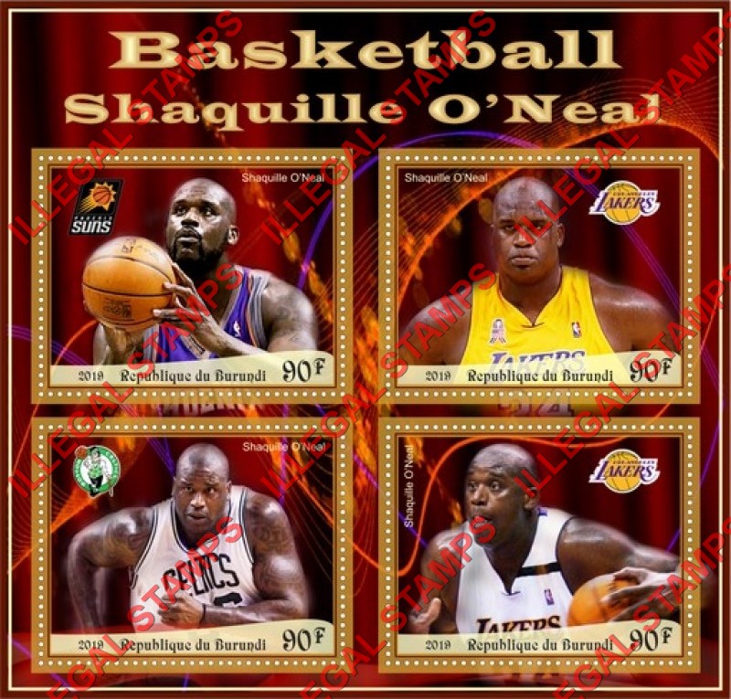Burundi 2019 Basketball Shaquille O'Neal Counterfeit Illegal Stamp Souvenir Sheet of 4 Burundi 2019 Basketball Shaquille O'Neal Counterfeit Illegal Stamp Souvenir Sheet of 4