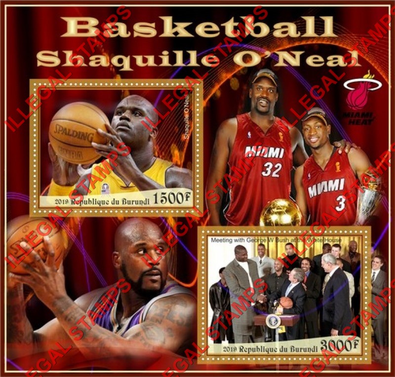 Burundi 2019 Basketball Shaquille O'Neal Counterfeit Illegal Stamp Souvenir Sheet of 2 Burundi 2019 Basketball Shaquille O'Neal Counterfeit Illegal Stamp Souvenir Sheet of 2