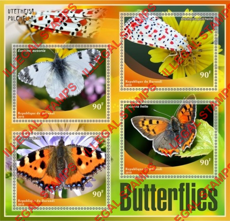 Burundi 2019 Butterflies Counterfeit Illegal Stamp Souvenir Sheet of 4 Burundi 2019 Butterflies Counterfeit Illegal Stamp Souvenir Sheet of 4