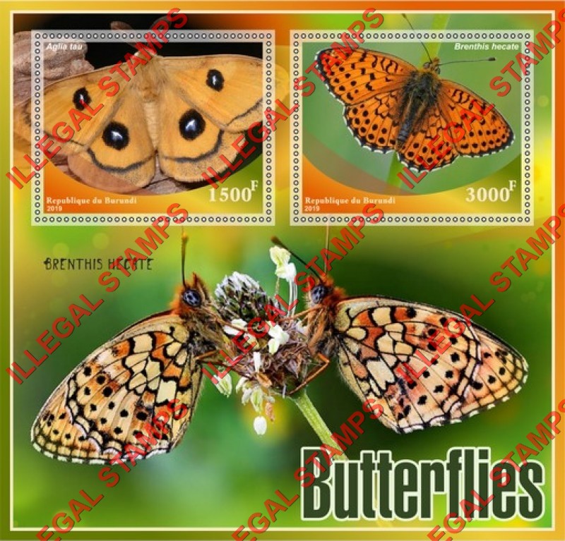 Burundi 2019 Butterflies Counterfeit Illegal Stamp Souvenir Sheet of 2 Burundi 2019 Butterflies Counterfeit Illegal Stamp Souvenir Sheet of 2
