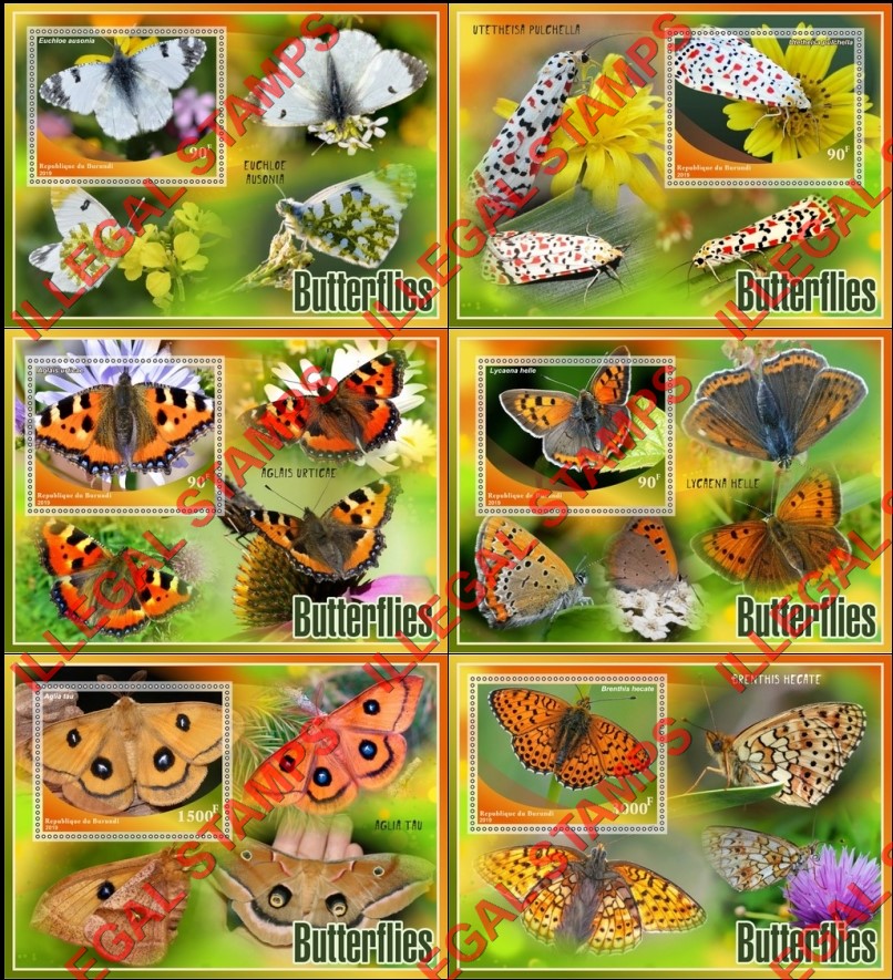 Burundi 2019 Butterflies Counterfeit Illegal Stamp Souvenir Sheets of 1 Burundi 2019 Butterflies Counterfeit Illegal Stamp Souvenir Sheets of 1