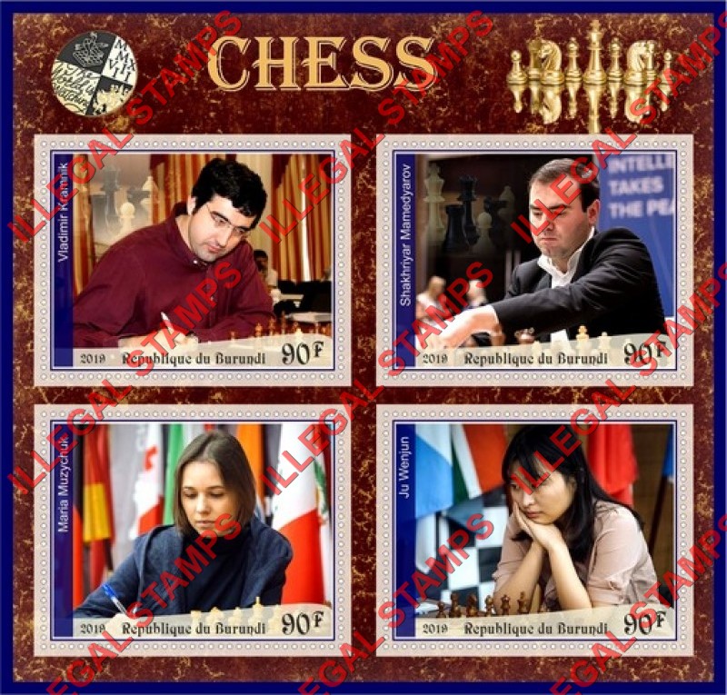 Burundi 2019 Chess Players Counterfeit Illegal Stamp Souvenir Sheet of 4 Burundi 2019 Chess Players Counterfeit Illegal Stamp Souvenir Sheet of 4