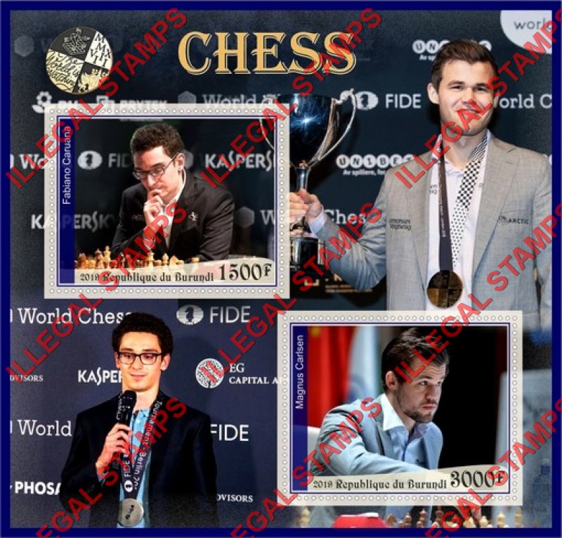Burundi 2019 Chess Players Counterfeit Illegal Stamp Souvenir Sheet of 2 Burundi 2019 Chess Players Counterfeit Illegal Stamp Souvenir Sheet of 2