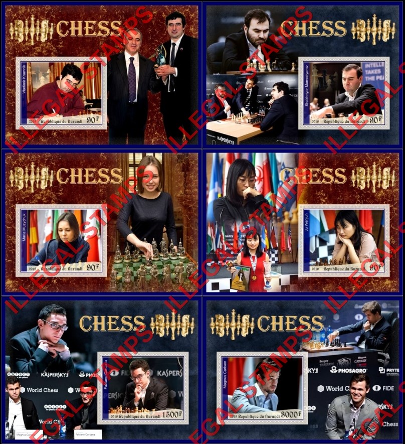 Burundi 2019 Chess Players Counterfeit Illegal Stamp Souvenir Sheets of 1 Burundi 2019 Chess Players Counterfeit Illegal Stamp Souvenir Sheets of 1