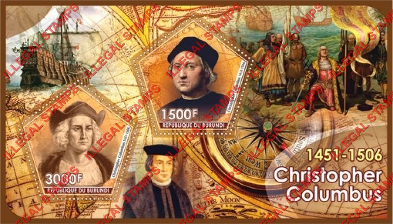 Burundi 2019 Christopher Columbus Counterfeit Illegal Stamp Souvenir Sheet of 2 Burundi 2019 Christopher Columbus Counterfeit Illegal Stamp Souvenir Sheet of 2