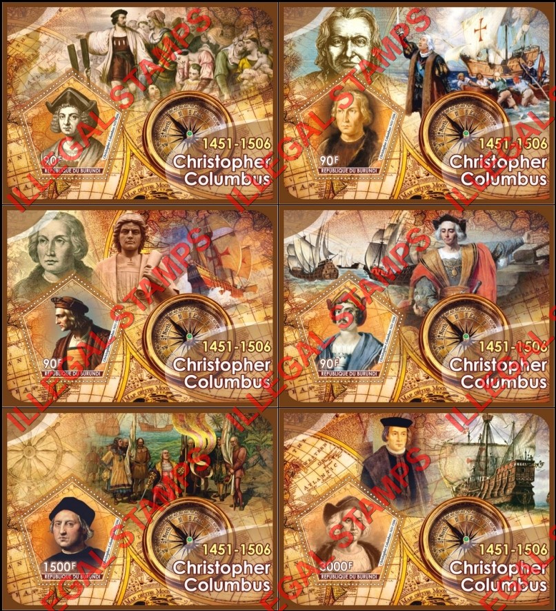 Burundi 2019 Christopher Columbus Counterfeit Illegal Stamp Souvenir Sheets of 1 Burundi 2019 Christopher Columbus Counterfeit Illegal Stamp Souvenir Sheets of 1
