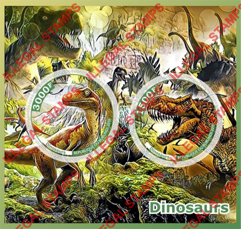Burundi 2019 Dinosaurs (different) Counterfeit Illegal Stamp Souvenir Sheet of 2 Burundi 2019 Dinosaurs (different) Counterfeit Illegal Stamp Souvenir Sheet of 2