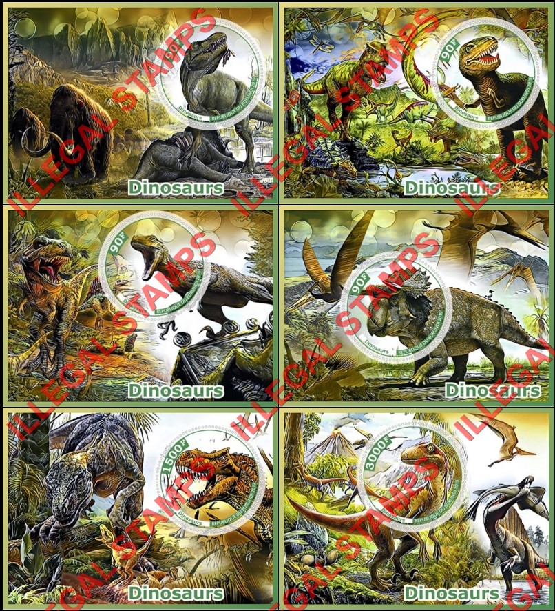 Burundi 2019 Dinosaurs (different) Counterfeit Illegal Stamp Souvenir Sheets of 1 Burundi 2019 Dinosaurs (different) Counterfeit Illegal Stamp Souvenir Sheets of 1
