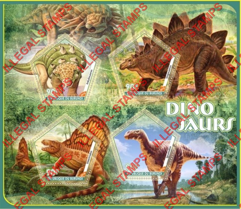 Burundi 2019 Dinosaurs Counterfeit Illegal Stamp Souvenir Sheet of 4 Burundi 2019 Dinosaurs Counterfeit Illegal Stamp Souvenir Sheet of 4