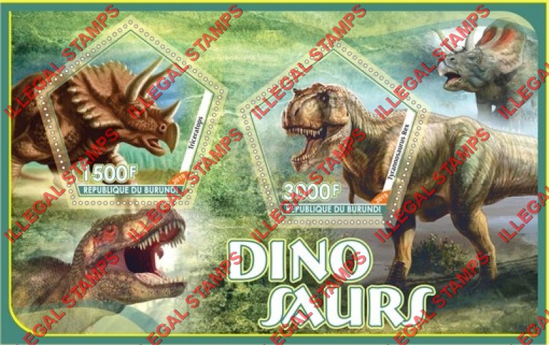 Burundi 2019 Dinosaurs Counterfeit Illegal Stamp Souvenir Sheet of 2 Burundi 2019 Dinosaurs Counterfeit Illegal Stamp Souvenir Sheet of 2