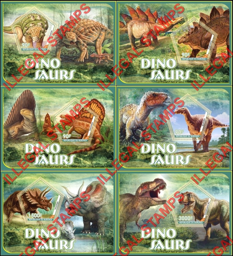 Burundi 2019 Dinosaurs Counterfeit Illegal Stamp Souvenir Sheets of 1 Burundi 2019 Dinosaurs Counterfeit Illegal Stamp Souvenir Sheets of 1