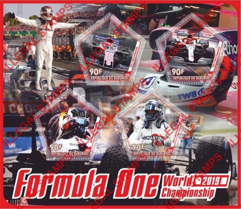 Burundi 2019 Formula I World Championship Counterfeit Illegal Stamp Souvenir Sheet of 4 Burundi 2019 Formula I World Championship Counterfeit Illegal Stamp Souvenir Sheet of 4