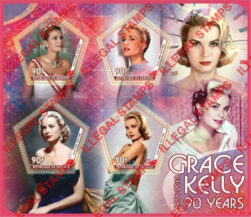 Burundi 2019 Grace Kelly Counterfeit Illegal Stamp Souvenir Sheet of 4 Burundi 2019 Grace Kelly Counterfeit Illegal Stamp Souvenir Sheet of 4