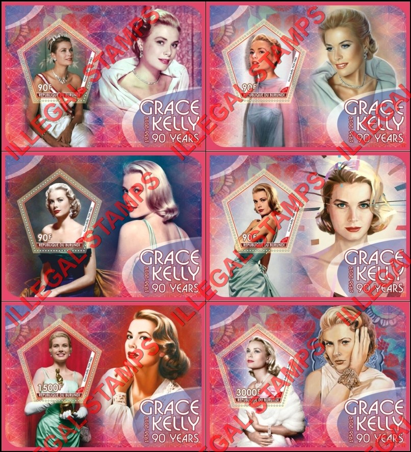 Burundi 2019 Grace Kelly Counterfeit Illegal Stamp Souvenir Sheets of 1 Burundi 2019 Grace Kelly Counterfeit Illegal Stamp Souvenir Sheets of 1