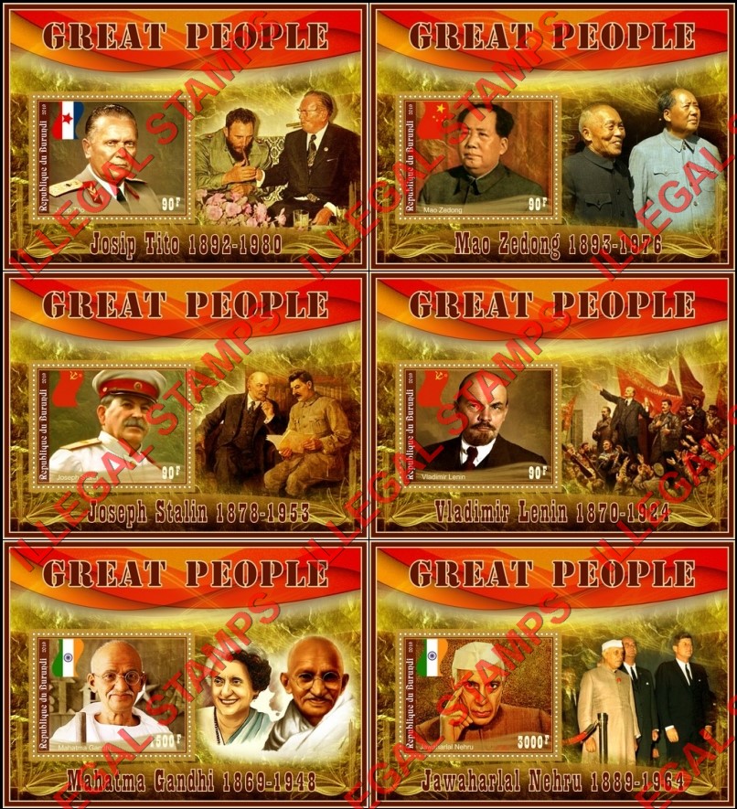 Burundi 2019 Great People Counterfeit Illegal Stamp Souvenir Sheets of 1 Burundi 2019 Great People Counterfeit Illegal Stamp Souvenir Sheets of 1