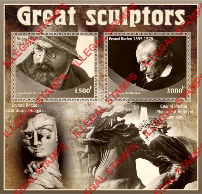 Burundi 2019 Great Sculptors Counterfeit Illegal Stamp Souvenir Sheet of 2 Burundi 2019 Great Sculptors Counterfeit Illegal Stamp Souvenir Sheet of 2