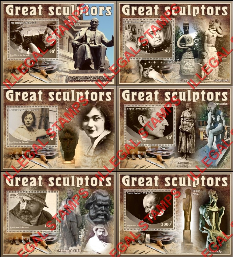 Burundi 2019 Great Sculptors Counterfeit Illegal Stamp Souvenir Sheets of 1 Burundi 2019 Great Sculptors Counterfeit Illegal Stamp Souvenir Sheets of 1