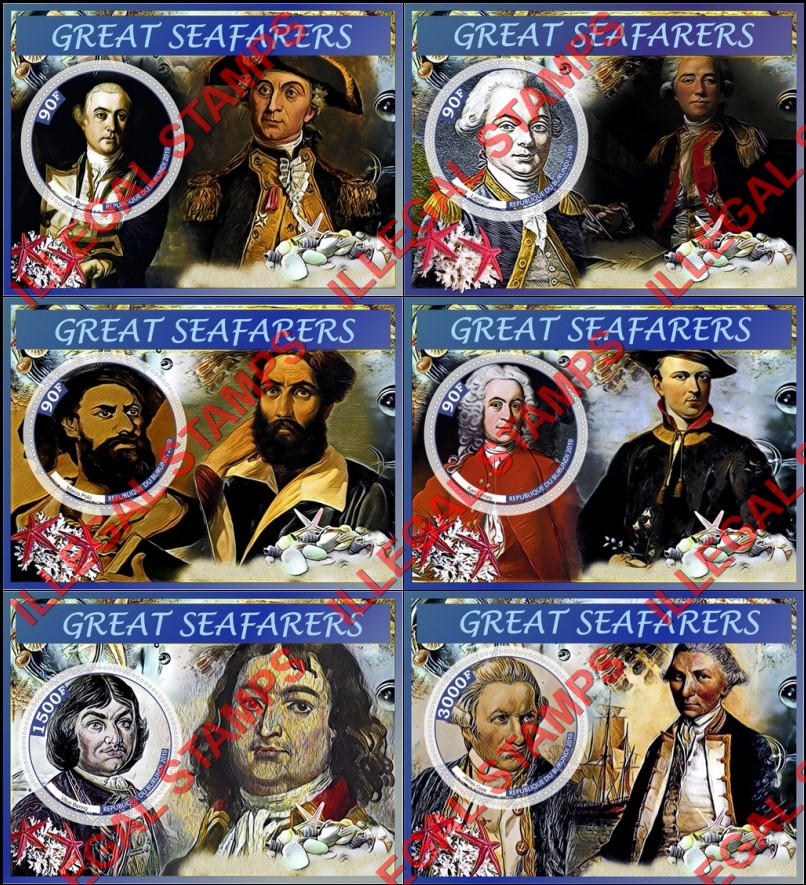 Burundi 2019 Great Seafarers Counterfeit Illegal Stamp Souvenir Sheets of 1 Burundi 2019 Great Seafarers Counterfeit Illegal Stamp Souvenir Sheets of 1