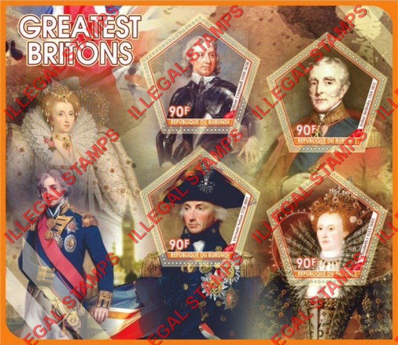 Burundi 2019 Greatest Britons Counterfeit Illegal Stamp Souvenir Sheet of 4 Burundi 2019 Greatest Britons Counterfeit Illegal Stamp Souvenir Sheet of 4